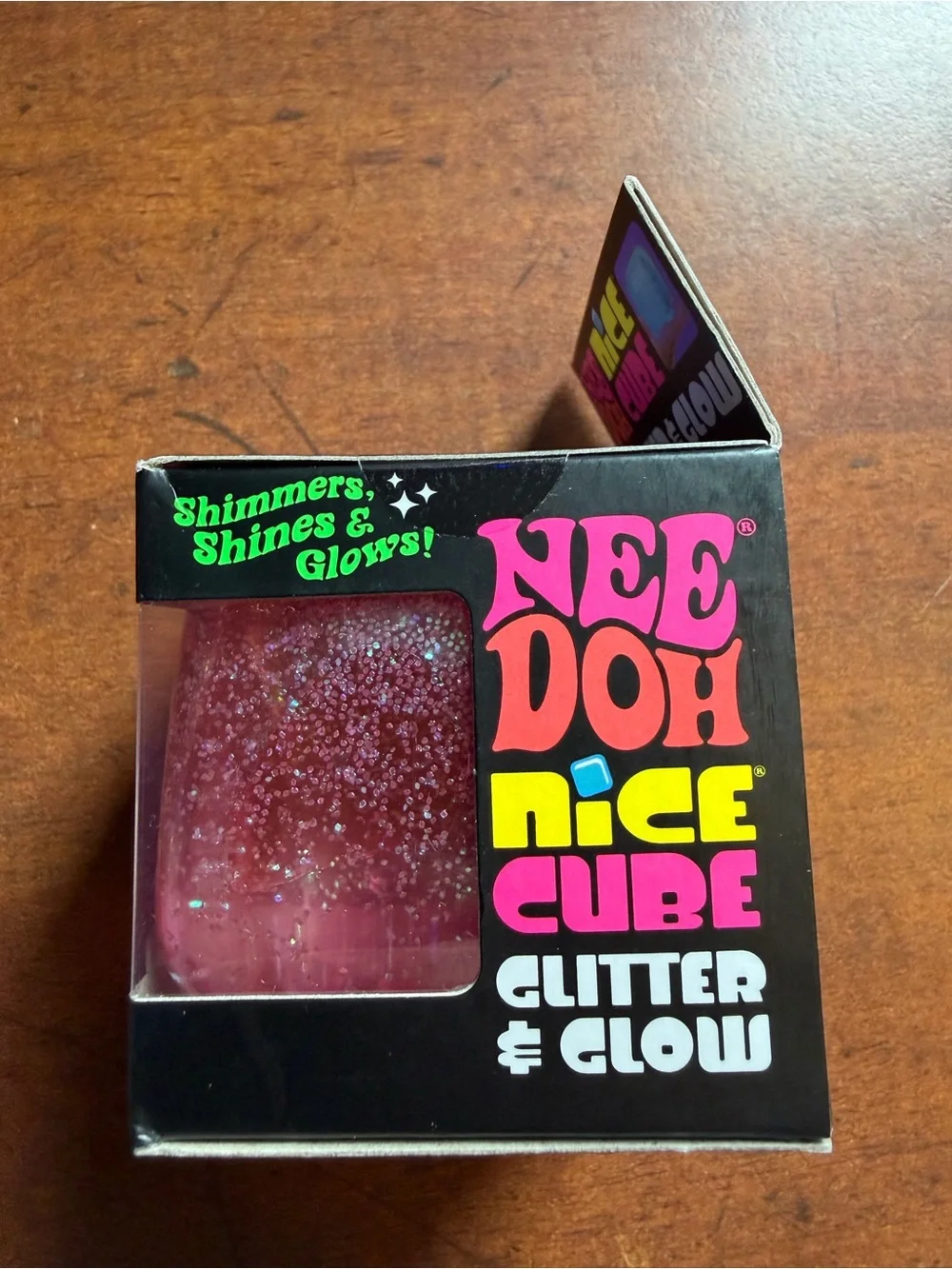 Authentic Needoh Nice Cube Glitter & Glow Super Solid Squish pink